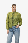 Camicia Jacquard Verde con Ricami e Chiusura Napoleon