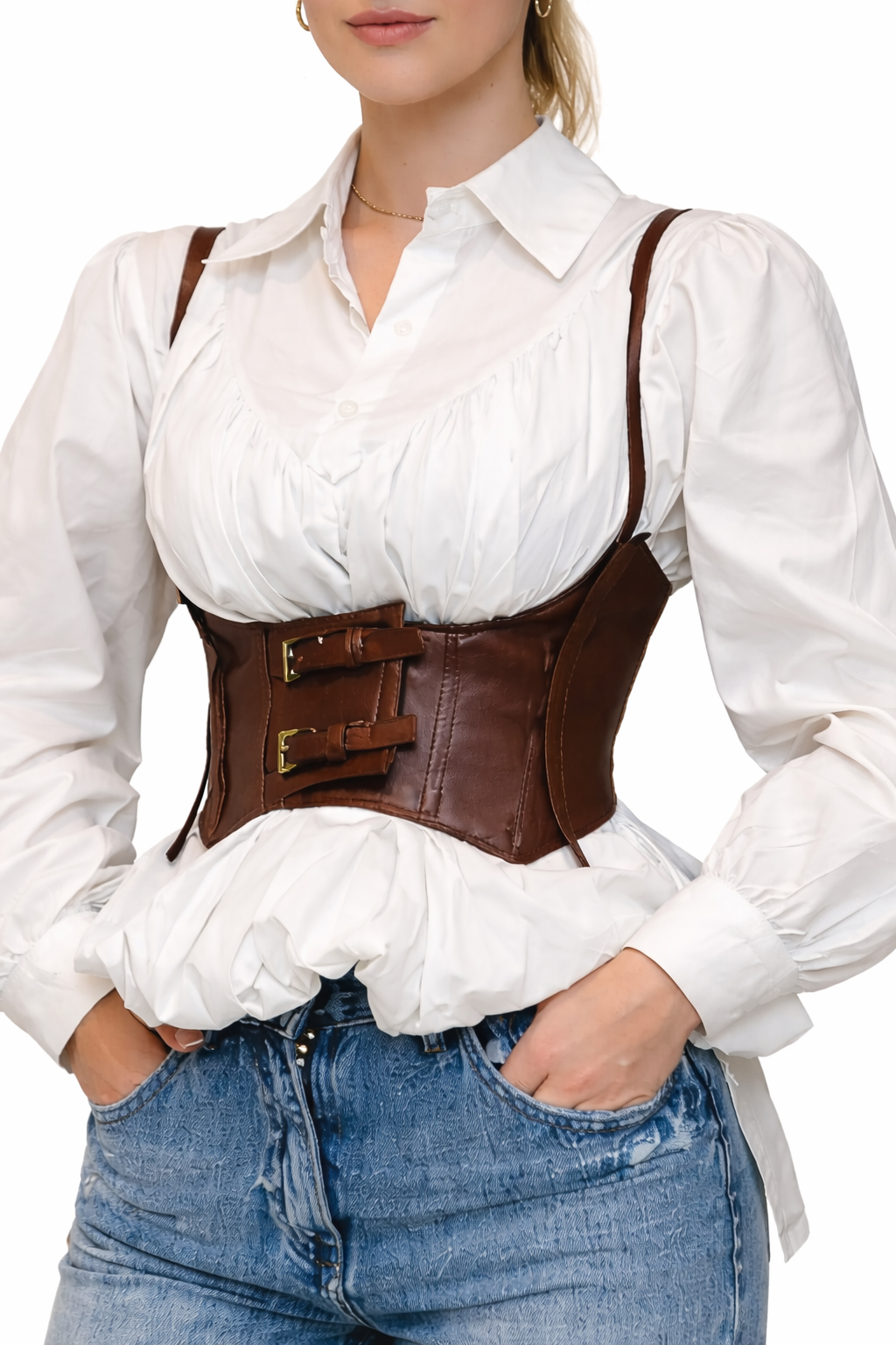 Camicia con corpetto in pelle