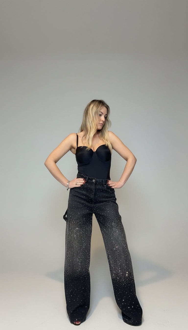 Jeans sparkling con cinturino laterale