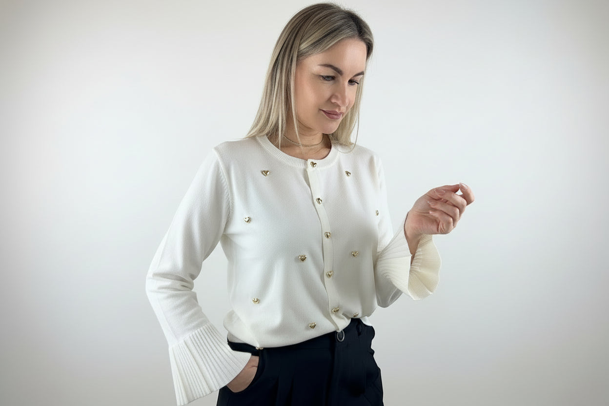 Maglione cuori e maniche coste