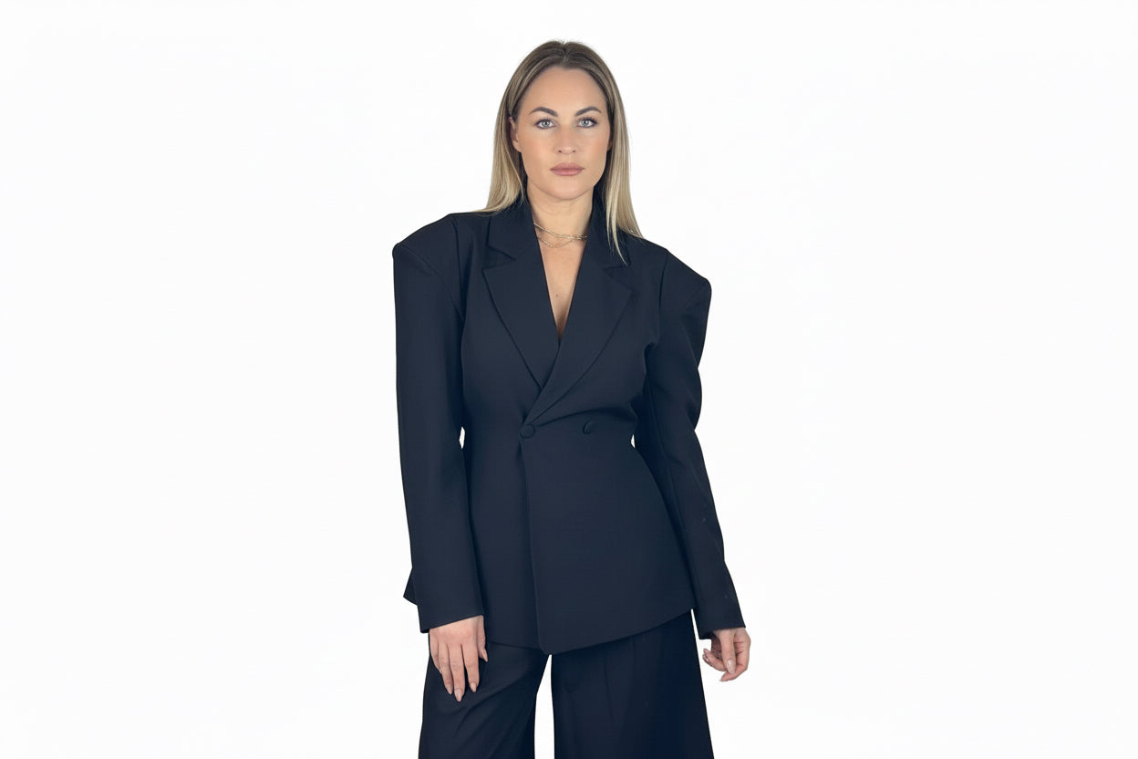 Blazer doppio petto spalline nero